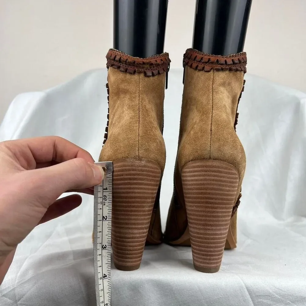 RARE Frye Madeline Trim Fringe Suede Ankle Bootie Size 8.5